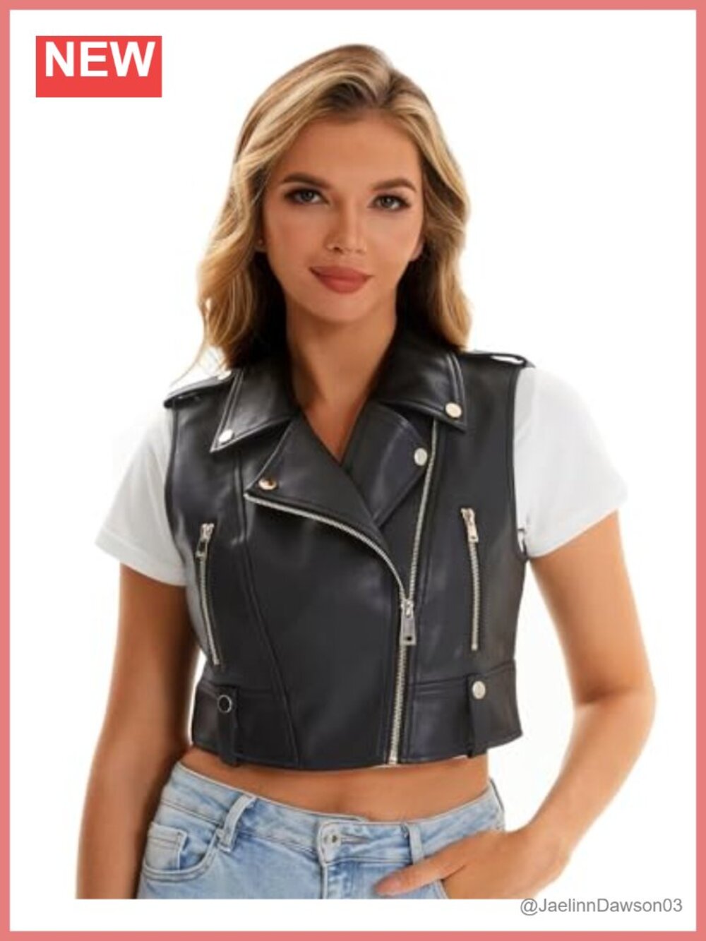 Faux Leather Vest for Women Zipper Cropped Sleeveless Biker Moto Slim PU